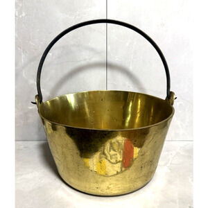 Vintage Large Solid Brass Pot with Cast Iron Handles 12" Dia x 15" Top of Handle